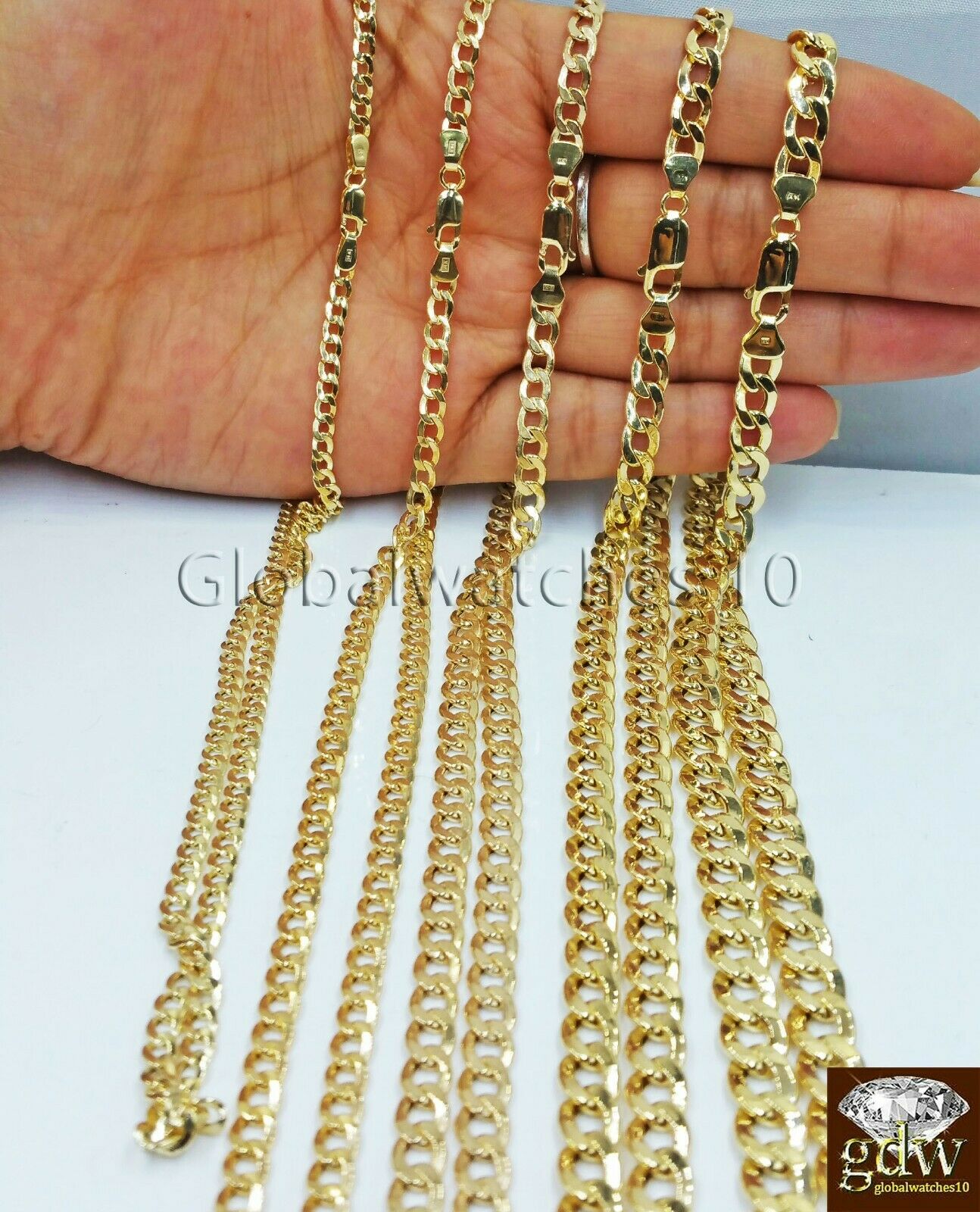 Real 14k Yellow Gold Men Cuban Link Chain Necklace 2mm 3mm 4mm 5mm 6mm