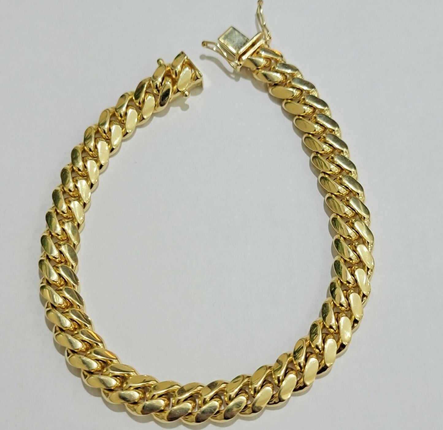 Solid Gold Miami Cuban Link Bracelet 8mm 7.5" REAL 10k Yellow Gold Box Lock,10kt