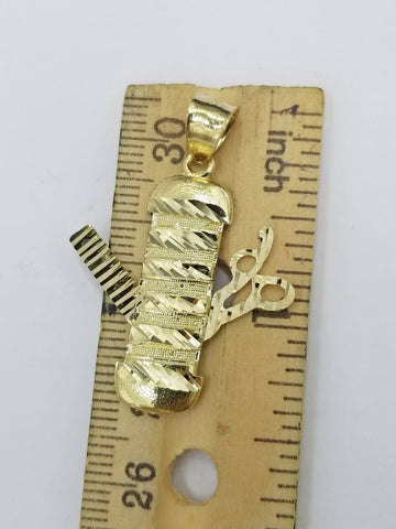 10k Gold Barber Scissor Comb Charm Pendant 2.5mm Rope Chain 18 20 22 24 26 28