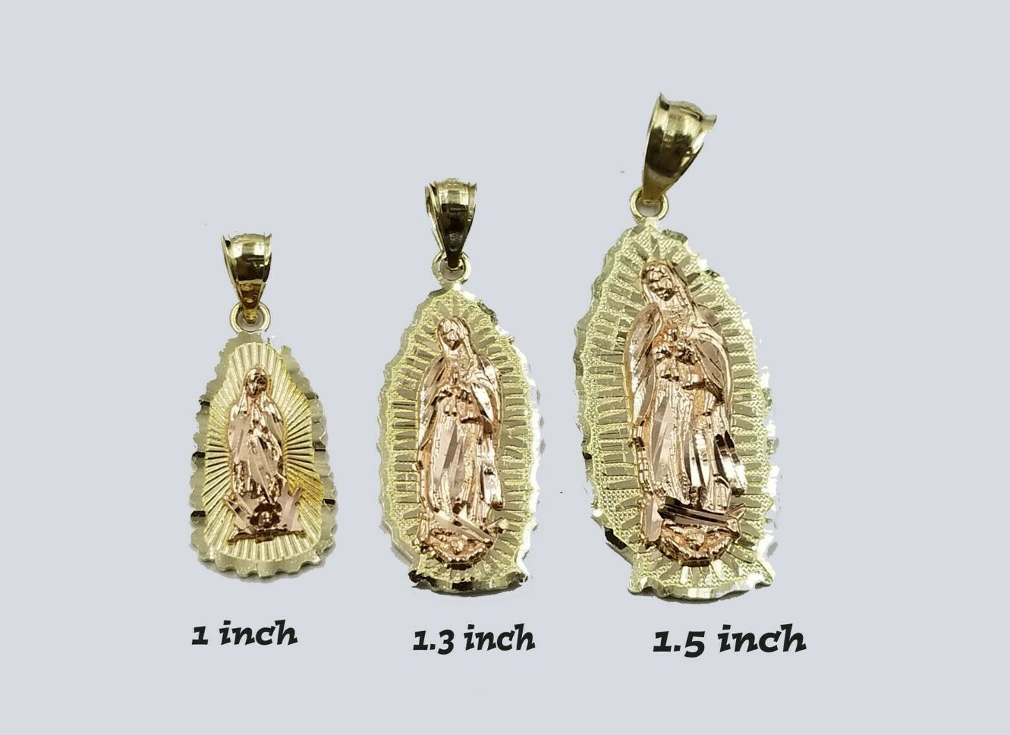 10K Yellow Rose Gold Virgin Marry Charm Diamond Cuts Mother Pendant Men Women