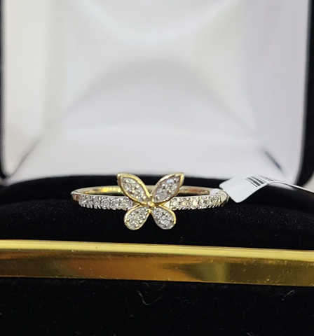 Real 10k Diamond Ladies Ring Butterfly Yellow Gold Women Casual Genuine
