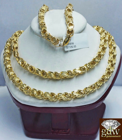 Real 10k Yellow Gold Men's 30", 28", 26" Byzantine Chain and 9 Inches Bracelet.