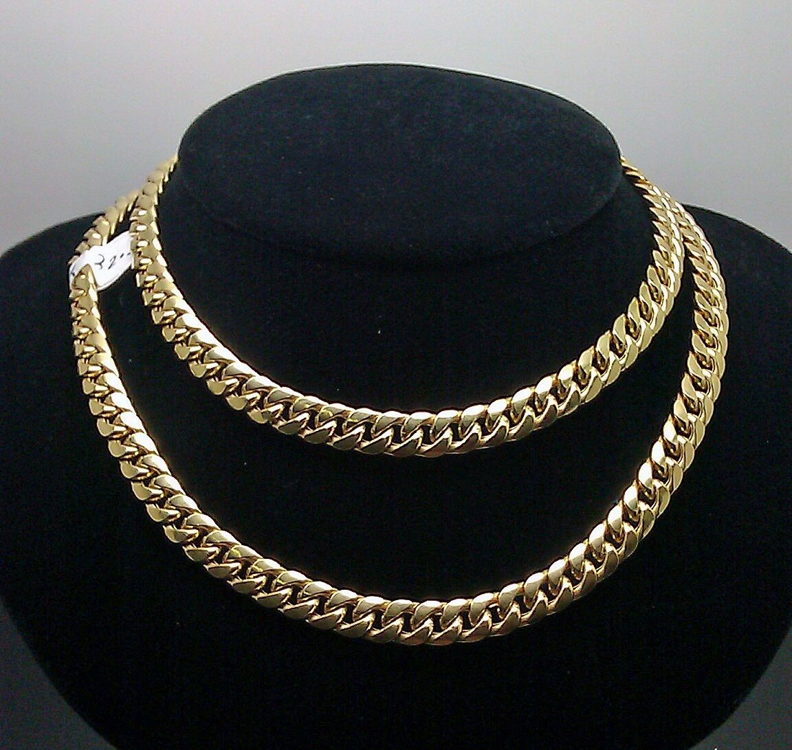 Real 10K Gold Chain 7mm Miami Cuban Necklace 22 inch 10KT Yellow 100% Authentic