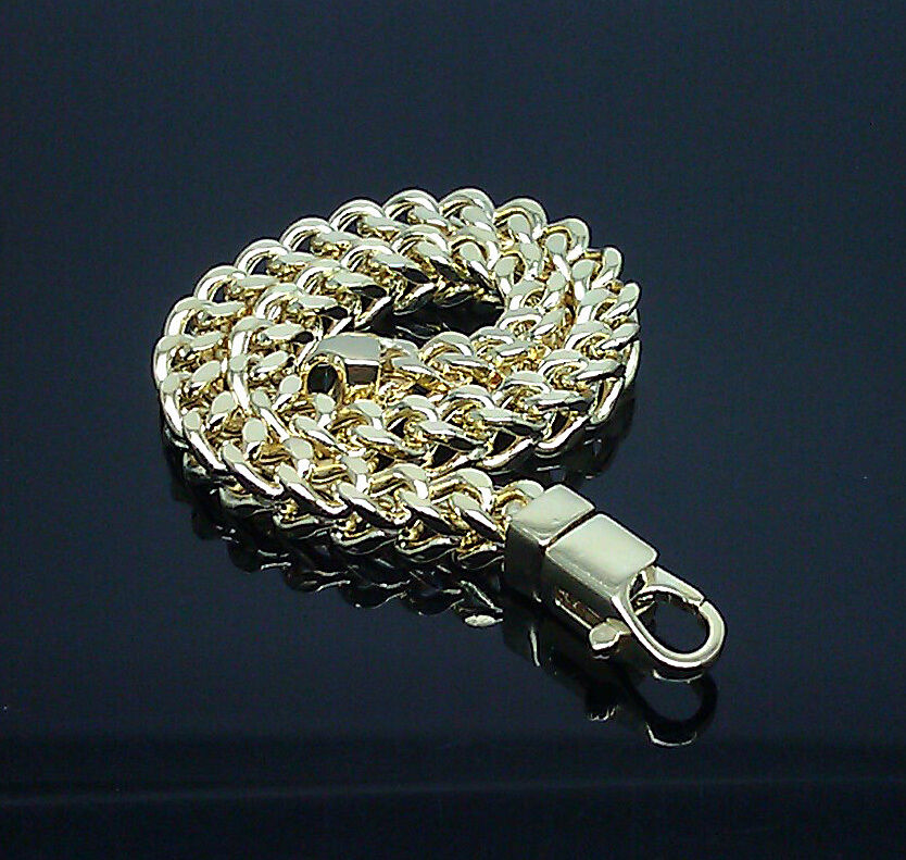 Men 10k Yellow Gold Franco Bracelet 7mm 9" Inch lobster lock cuban rope byzantin