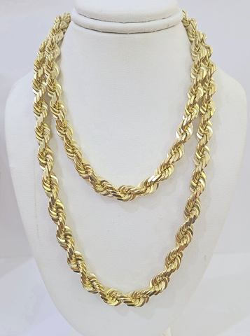 10k Real Solid Yellow Gold Rope Chain Women Men Diamond Cut 7mm 28 Inches