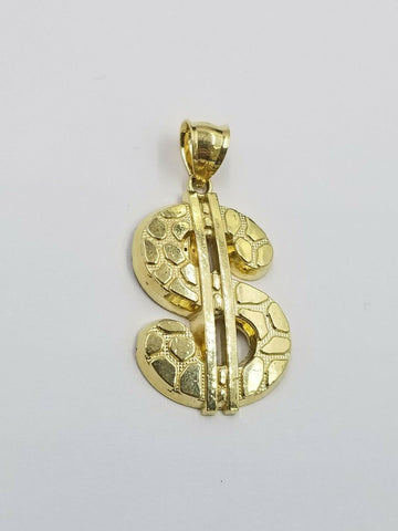 $Dollar 10K Real Gold Charm Nugget Pendant Miami Cuban Chain in 20 22 24 Inches