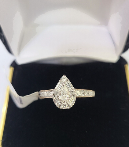 REAL 14k Rose Gold Diamond Ladies Ring Pear Shaped Women Engagement Wedding