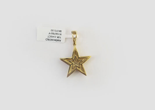 10k Real Gold Men Layer Star Pendant Genuine Diamonds 10kt Gold Star Charm