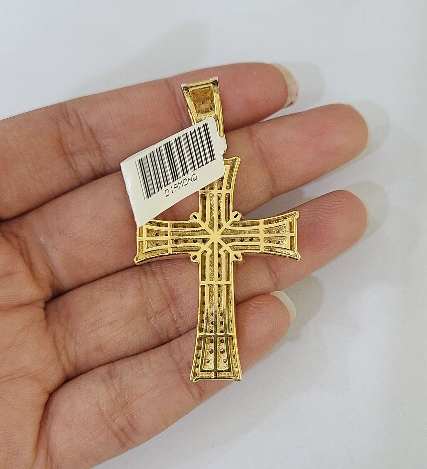 Real 10k Yellow Gold Diamond Cross Charm Men Women Pendant Genuine 2"