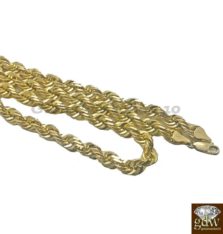 10K Gold Solid Rope Chain Necklace 26 Inch Lobster Clasp for Men, Real 10k Gold