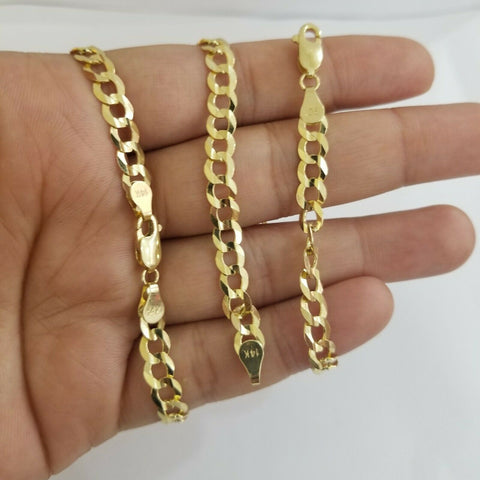 6mm 14k Solid Gold Cuban Curb link Bracelet 7.5" 8" 9" Lobster clasp Men Women