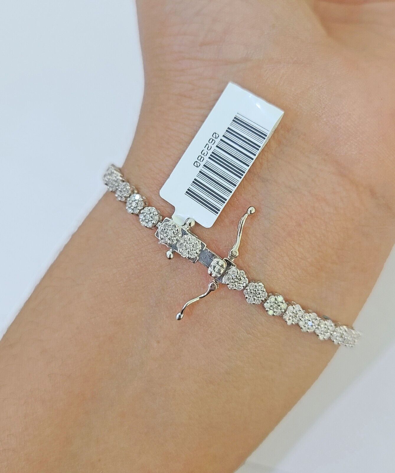 10k White Gold Diamond Flower Bracelet Real Box Clasp Women Genuine