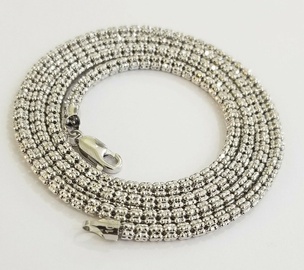 10k white Gold Tennis Chain 24" 4mm Diamond Cut necklace Lobster Clasp Women