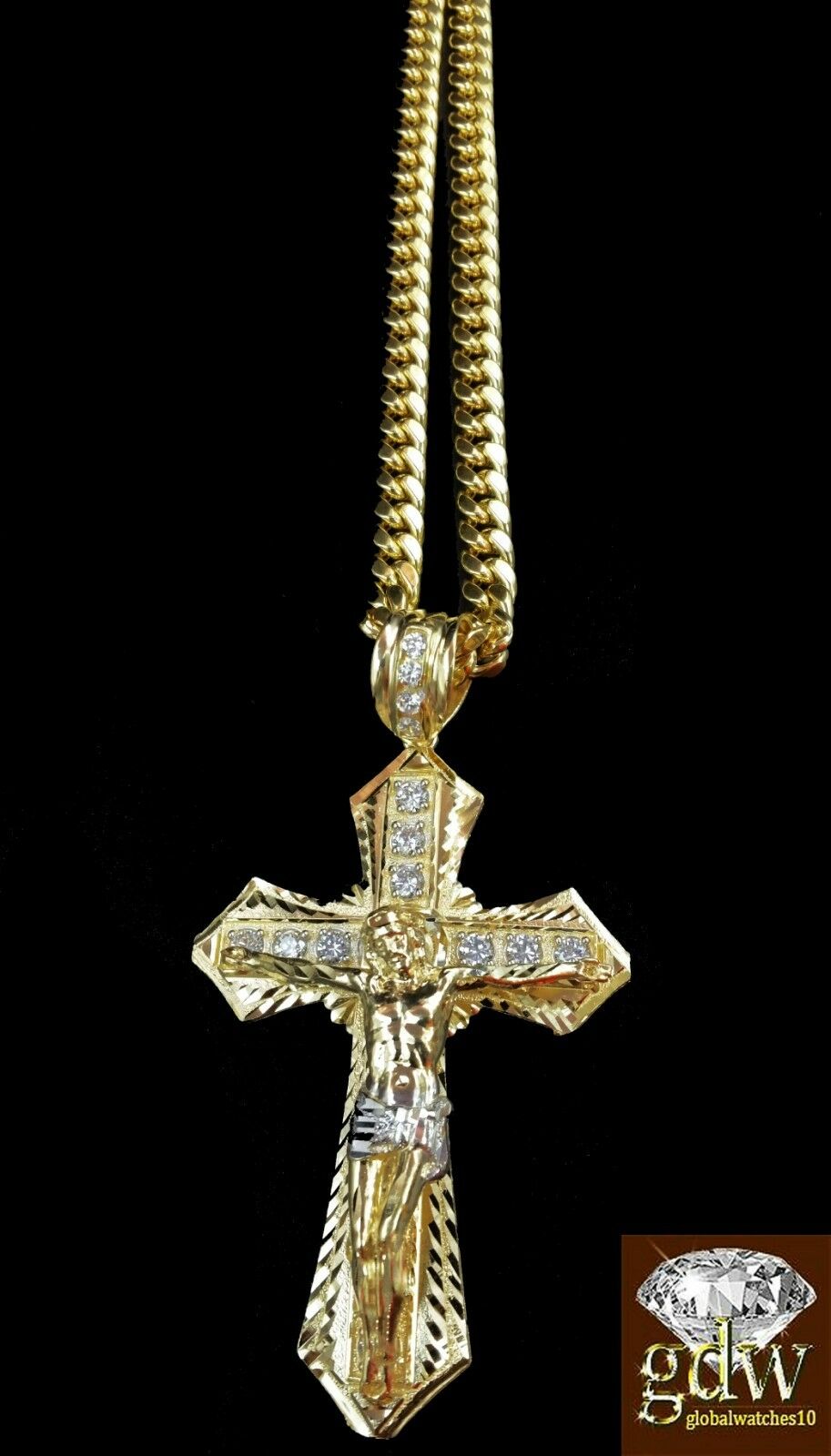 Real 10k Yellow Gold Men's Jesus Charm/Pendant with 26 Inch Miami Cuban Chain.