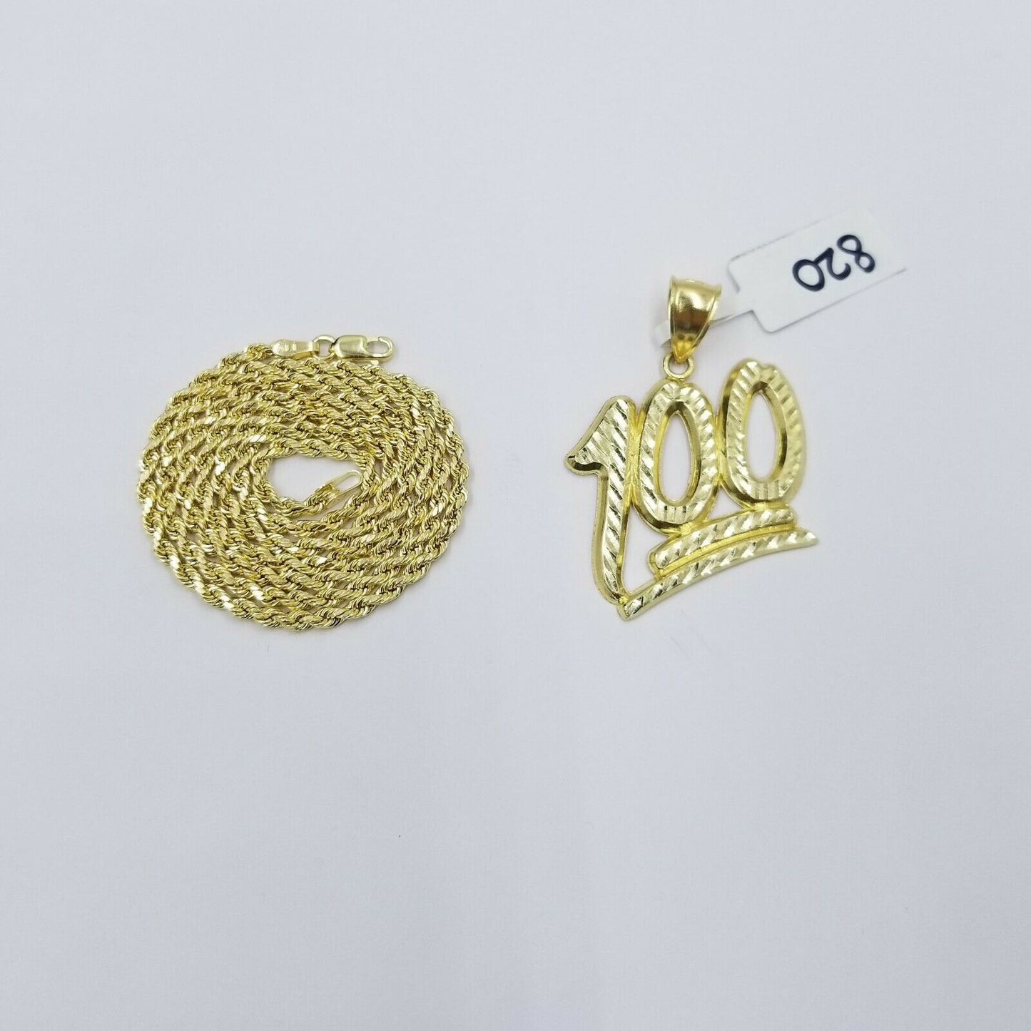 10K 100 Emoji Sign Gold Charm Pendant with Rope Chain 16 18 20 22 24 Inch 2.5mm