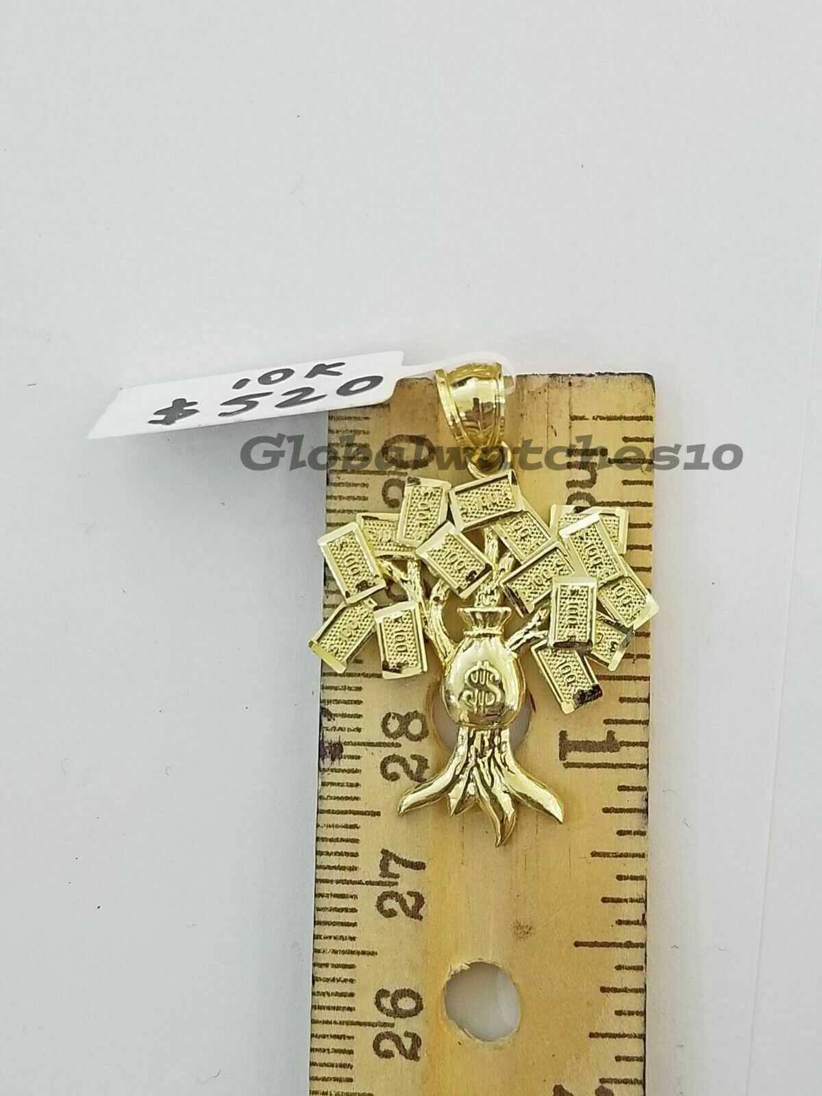 10K Gold $100 Tree Charm Pendant with Rope Chain 2.5mm 18" 20 22 24 26 inch Real