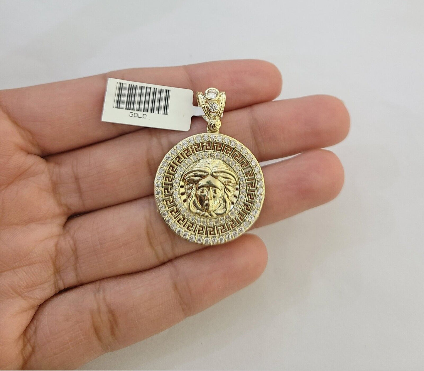 Real 10k Yellow Gold Head Charm Pendant 1.5" Inches Round Charm Circular 10kt