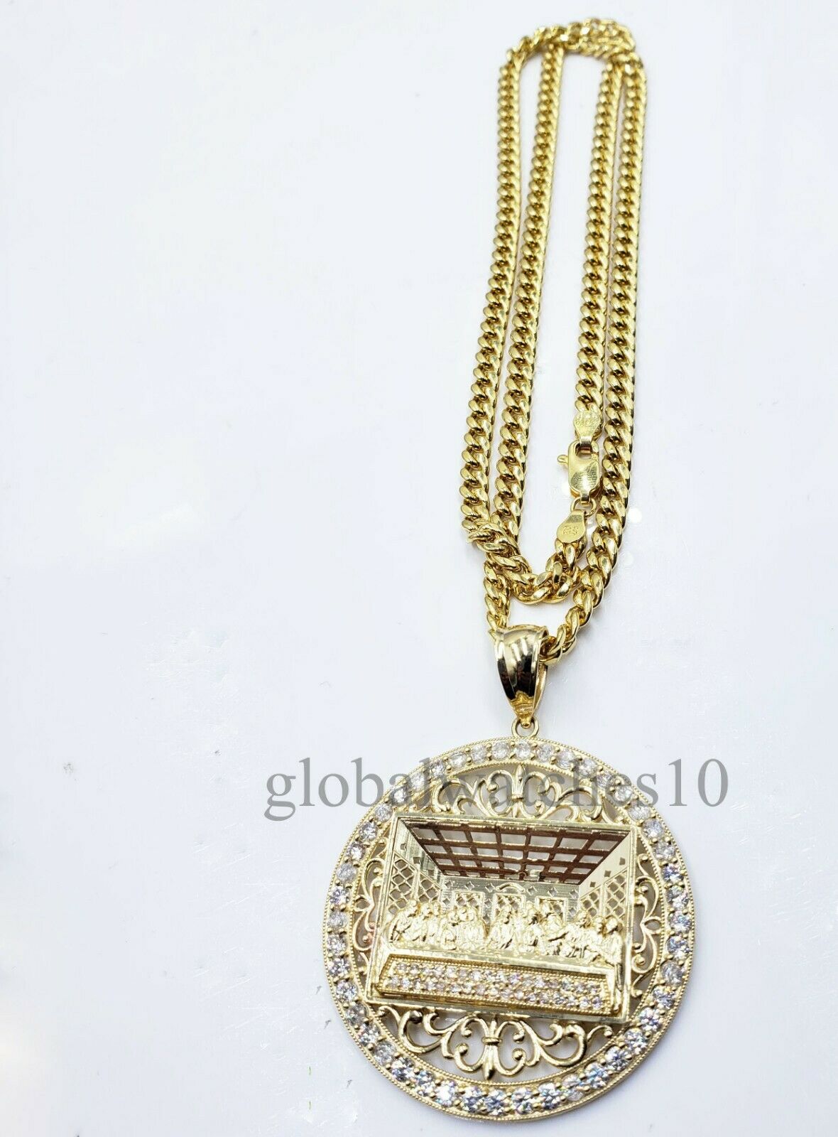 REAL 10k Gold last Supper Pendant Charm Men 10k Byzantine Rope Cuban chain Set