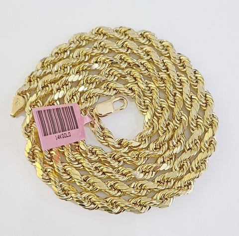 14K Yellow Gold 4mm Rope Chain 20 Inch Diamond Cut Necklace Real 14KT