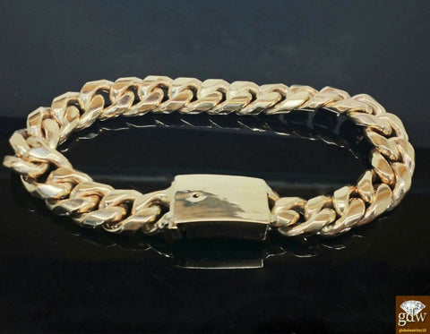 Real 10k Gold Solid Miami Cuban Bracelet, Hand Made Custom Box Lock,100 GRAMS