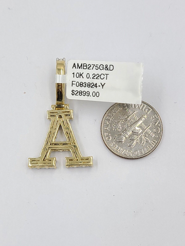 Real 10k Gold & Diamond Letter "A" Initial Alphabet Charm/Pendant 1.25".