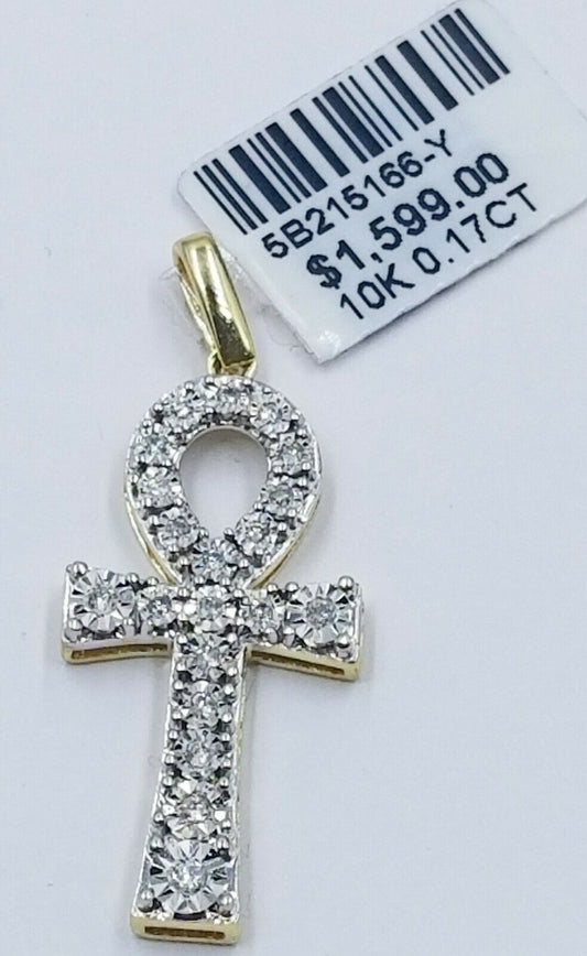 10K Yellow Gold Ankh Cross Pendant Diamond Charm Real 10kt Charm Mens Women 1.5"