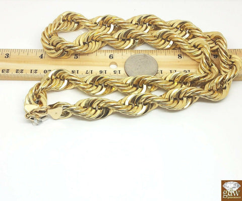 Real 10k Gold Rope Chain Necklace 24 Inch 15mm lobster Lock Men's Authentic 10kt
