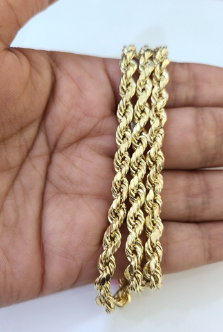 Best 14K Yellow Gold 4mm Rope Chain 22 Inch Diamond Cut Necklace Real 14KT