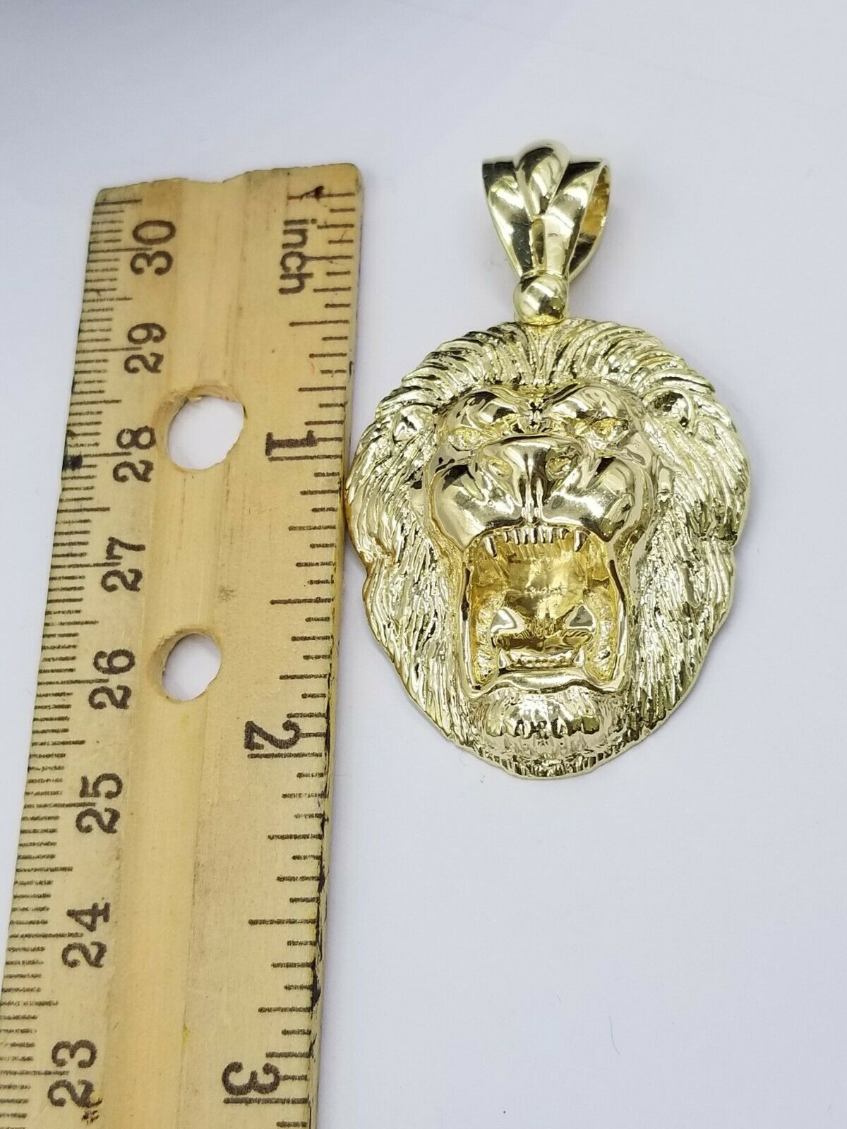 Mens 10k Solid Yellow Gold Roaring King Lion Head Charm Pendant Diamond Cut Real