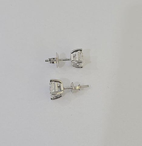 14k White gold Square Earrings Diamond screw-back Lab Created Women Men Studs
