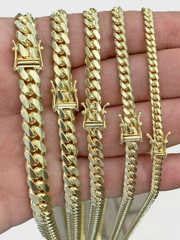 Real 14k Yellow Gold Chain Solid Miami Cuban Link Chain Necklace 18-30  5mm-9mm