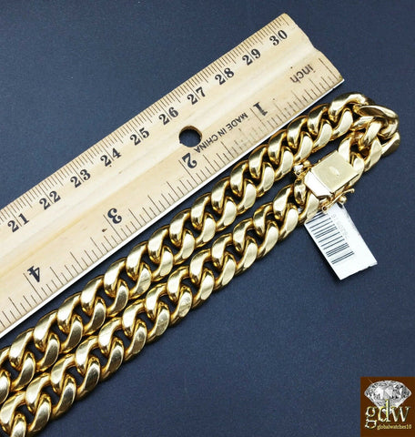 Real 10K Yellow Gold Miami Cuban Chain 9mm 30Inch,Box/Lobster Clasp,Strong Link
