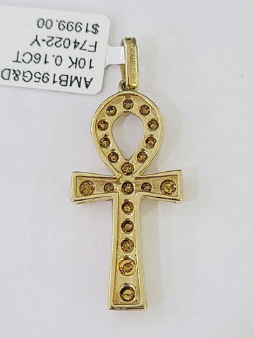 Best 10K Real Cross with Ankh Charm/Pendant 0.16CT Made with Yellow Gold and Diamonds