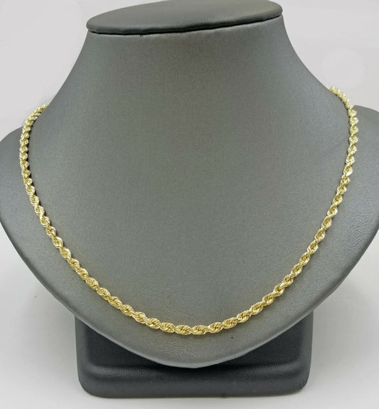 Real 18k Solid Yellow Gold Rope Chain 2mm Diamond Cut 24" Inches Lobster Lock