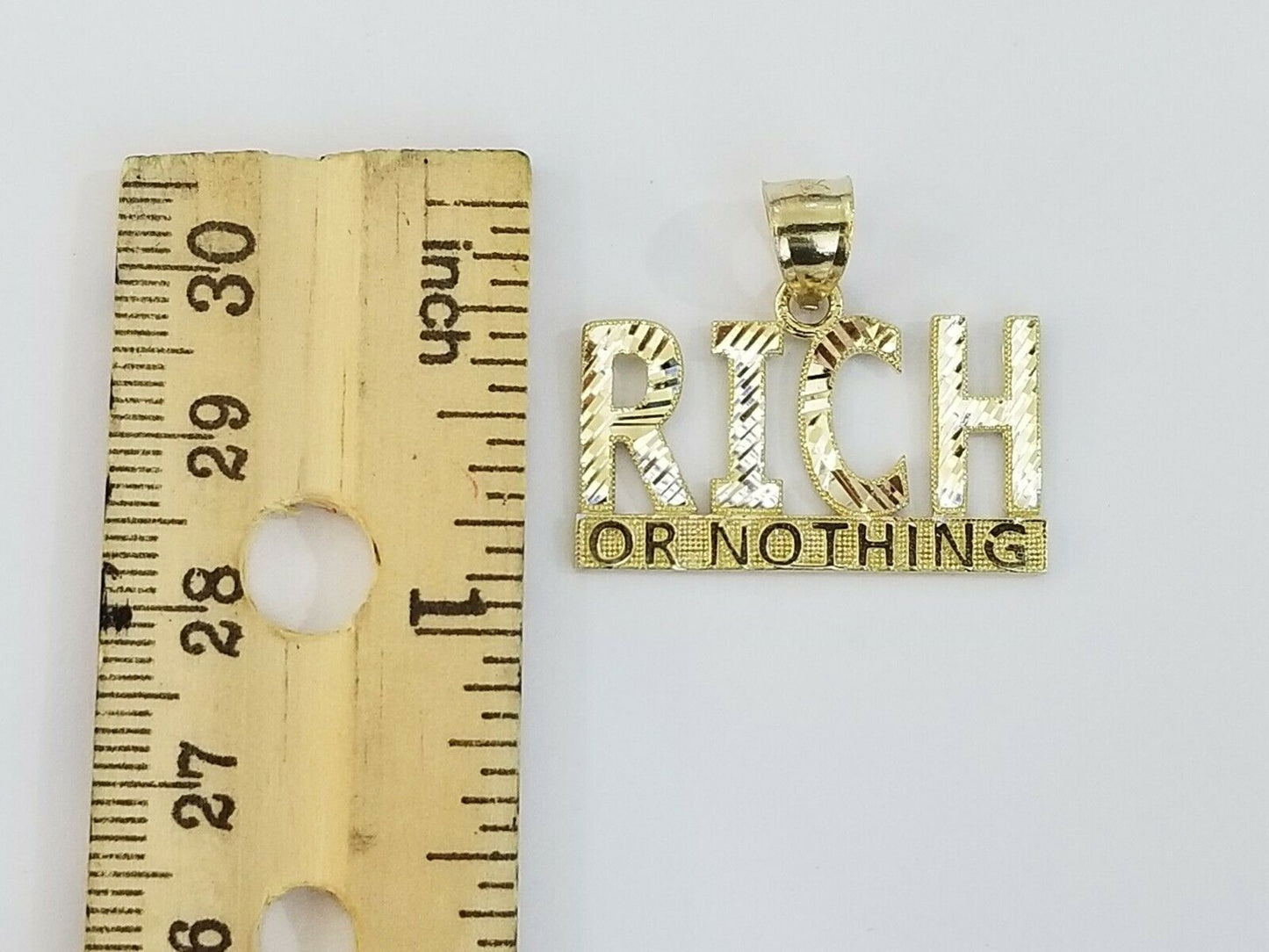 Real 10k Yellow Gold RICH Charm Pendant 2.5mm Rope Chain 18 20 22 24 26 28 Inch