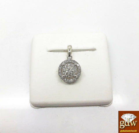 Real 14 kt White Gold and Diamonds Women's Round Charm/Pendant, Casual, Angel.