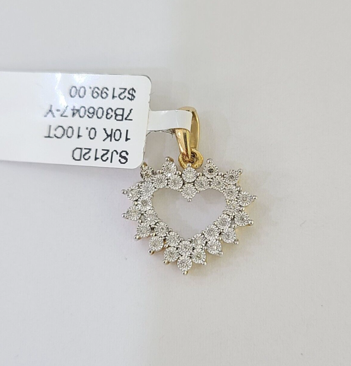 10K Yellow Gold Diamond Heart Charm Real Women Pendant Genuine