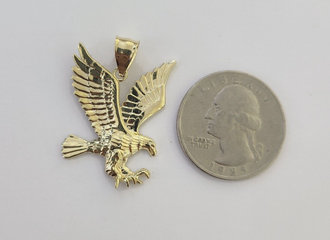 10k Yellow Gold Flying Eagle Charm Pendant 1.5" Inch Men Women Bird 10kt Real