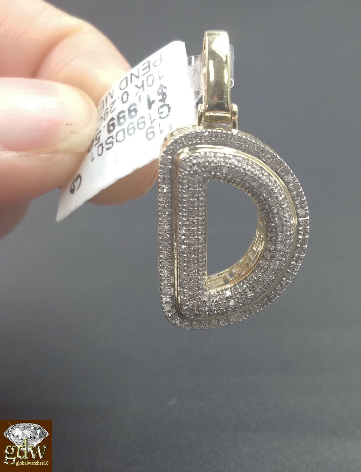 10k Yellow Gold Diamond Bubble Letter A-Z Initial Charm Pendent Real Diamond