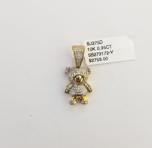 10k Gold Genuine 0.35CT Diamond Teddy Bear Pendant 1" Inch Charm Ladies Women