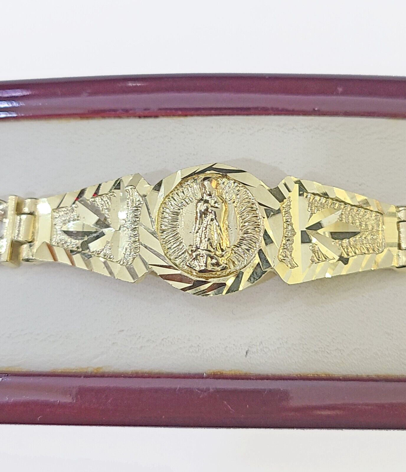 10k Gold Virgin Mary Miami Cuban Bracelet Size 8" Inches 7mm 10kt Mens Ladies