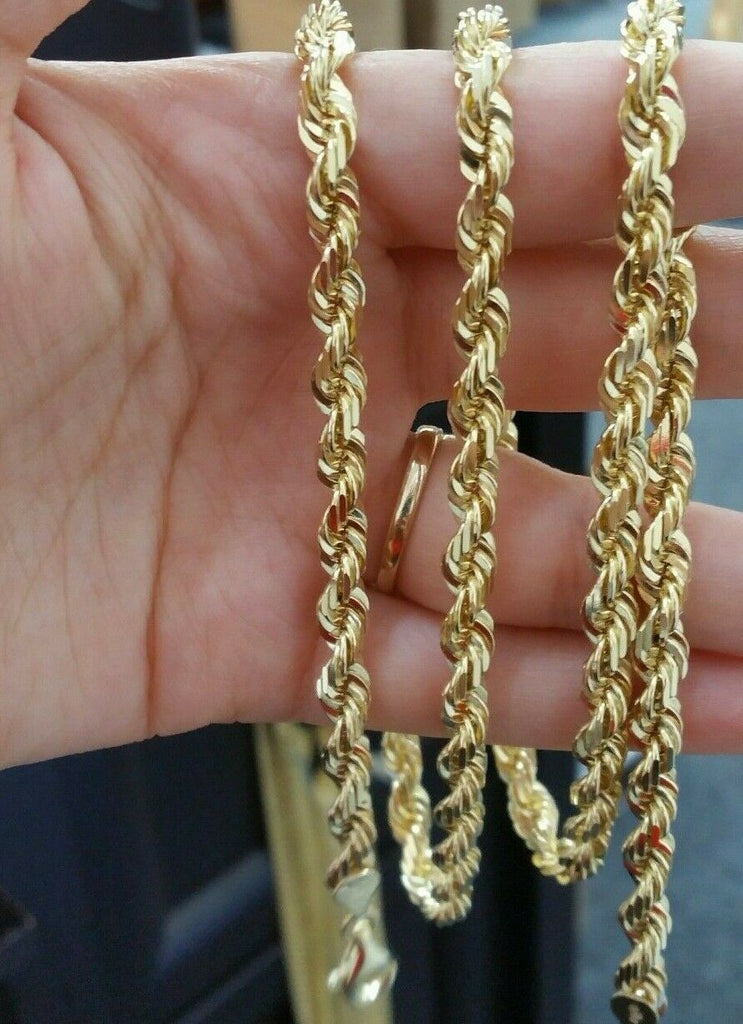 Solid 10k Gold Rope Chain 6mm Necklace 20 22 24 26 28 Diamond
