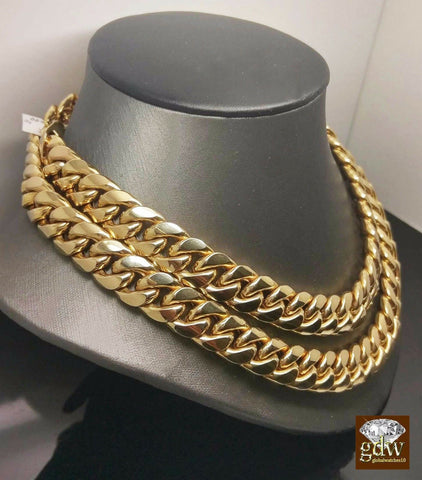 10k Real Yellow Gold, Box/Chino Lock Miami Cuban Chain Necklace 17mm Width,Thick