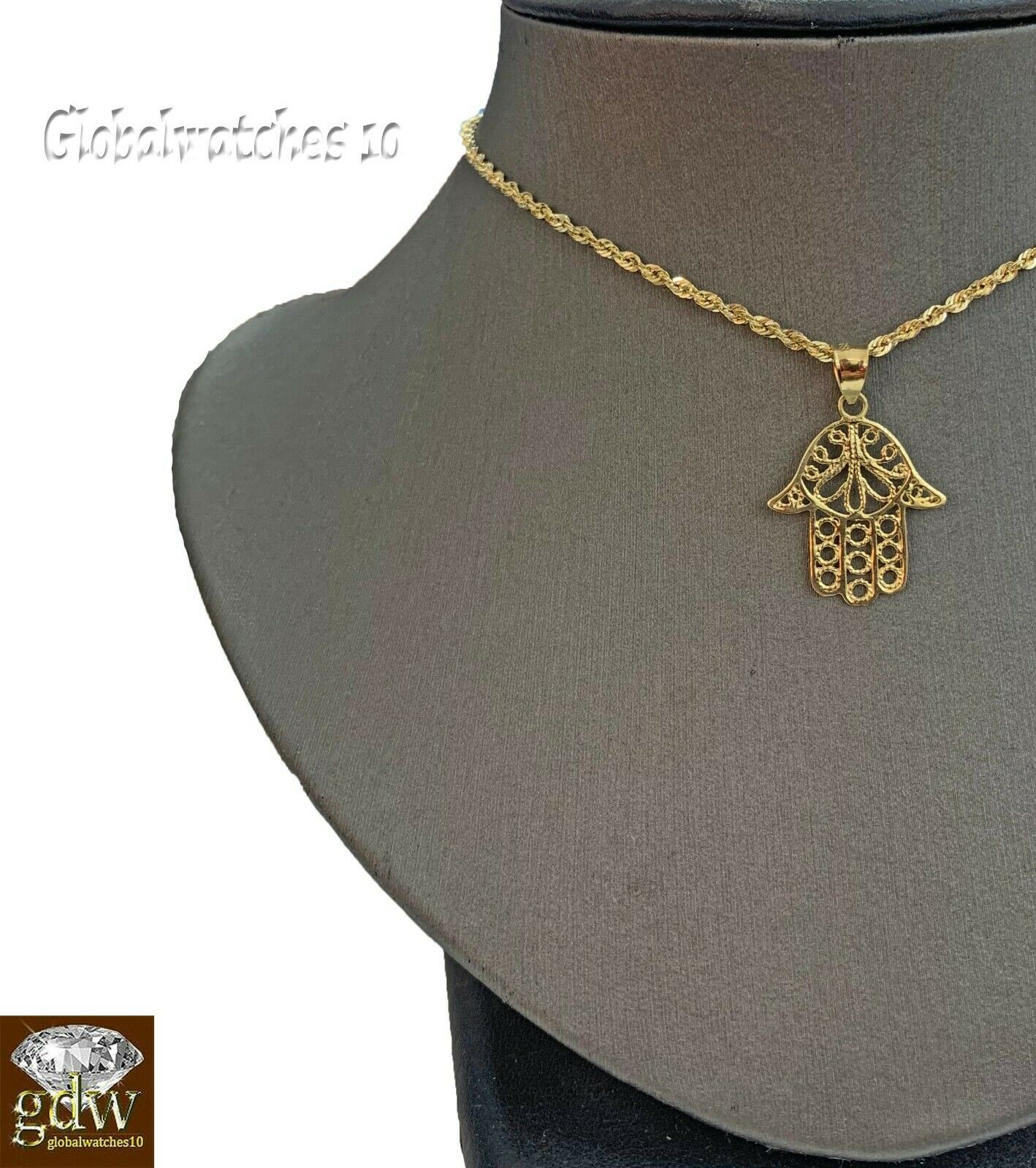Hamsa Rope Chain 10k Gold Hamsa Hand Charm Pendant Rope Chain 18 20 24 26 Inch Real ...