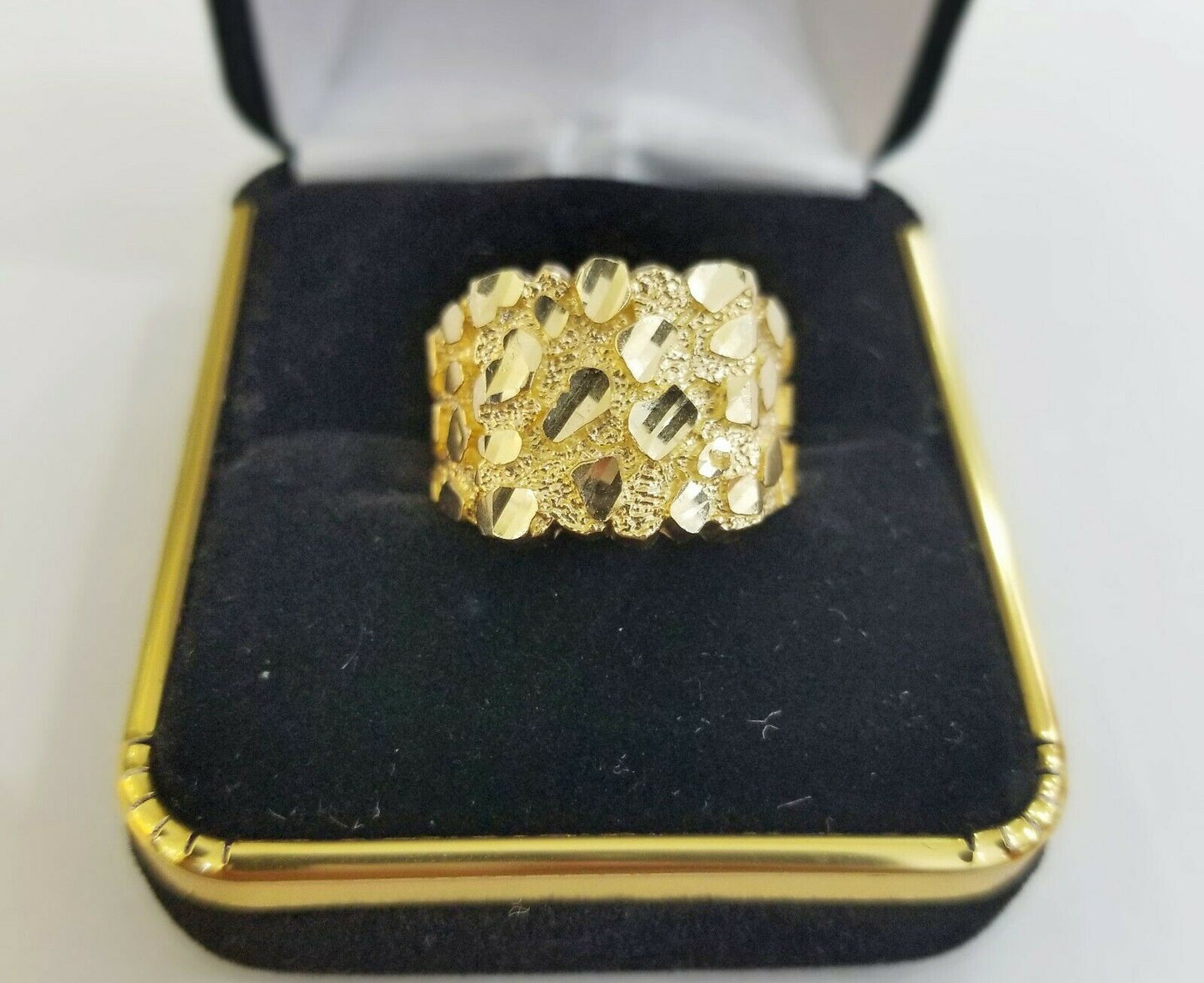 10k Real yellow Gold Nugget men Ring Sizable casual, squared gold ring 10kt