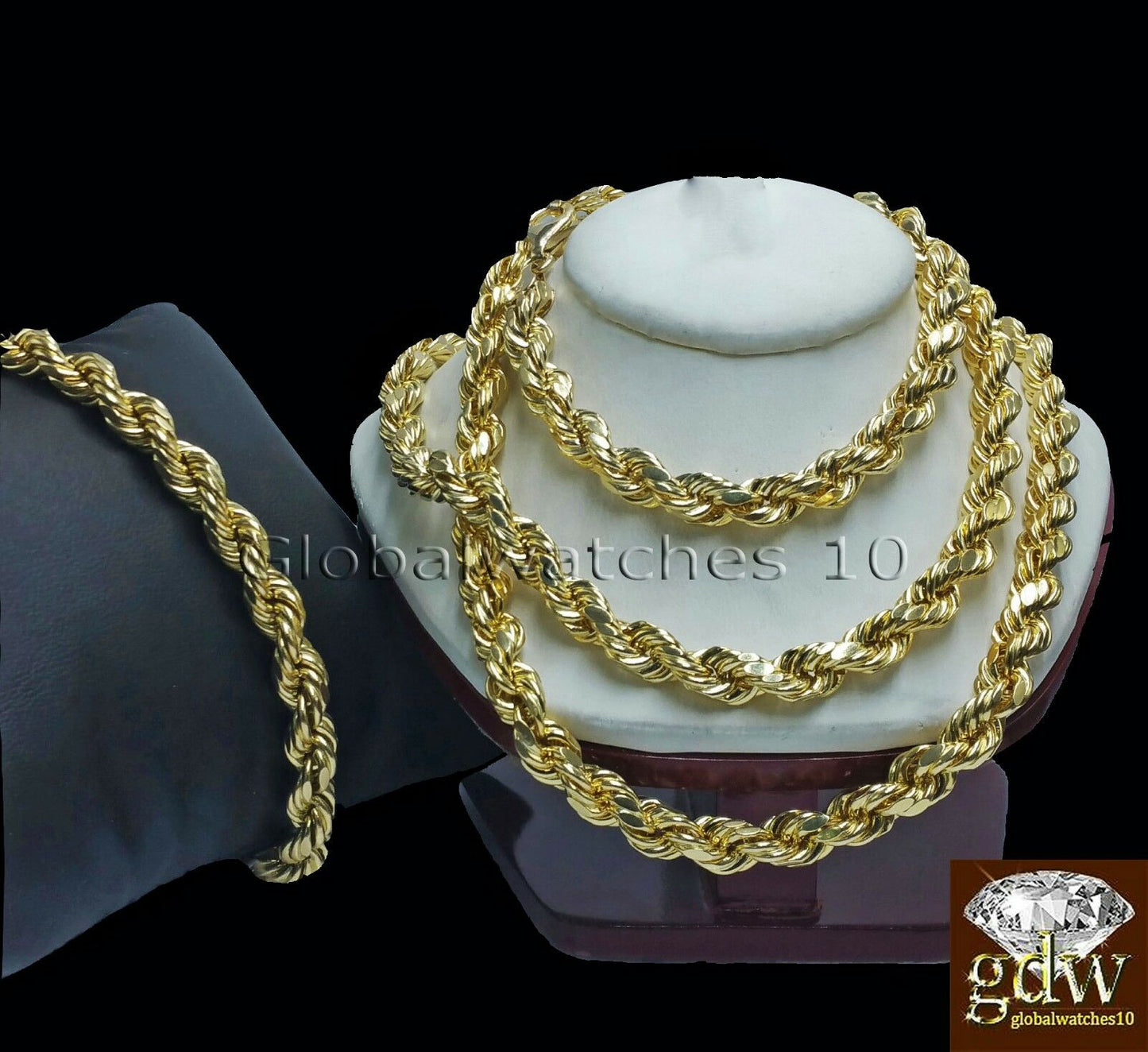 10k Gold Rope Chain & 9" Bracelet Set  26" -30" Inch Necklace, 10kt Yellow Gold