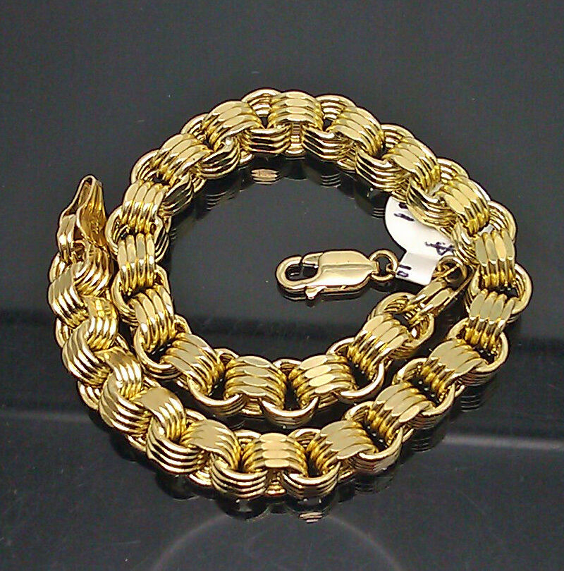 10K Yellow Gold Byzantine Box Link Bracelet 8" Long 6.5mm