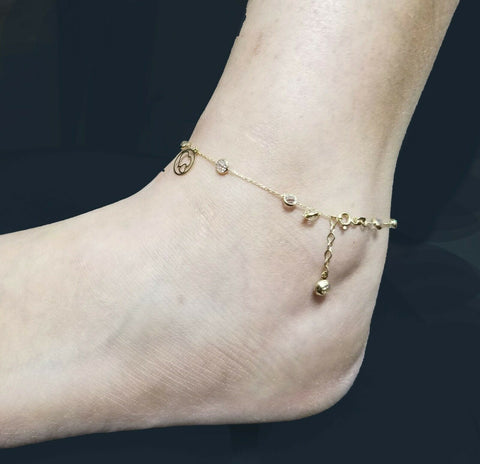 10k Yellow Gold Anklet Women Link Chain 10" Inches