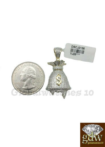 10k Gold Men's Pendant Money Bag Dollar Sign Charm/Pendant With Real Diamonds,