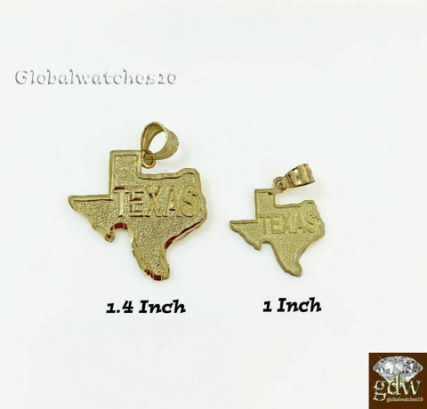 10k Yellow Gold Solid Texas Map Charm Pendant with Miami Cuban Chain 20" 22" 24"